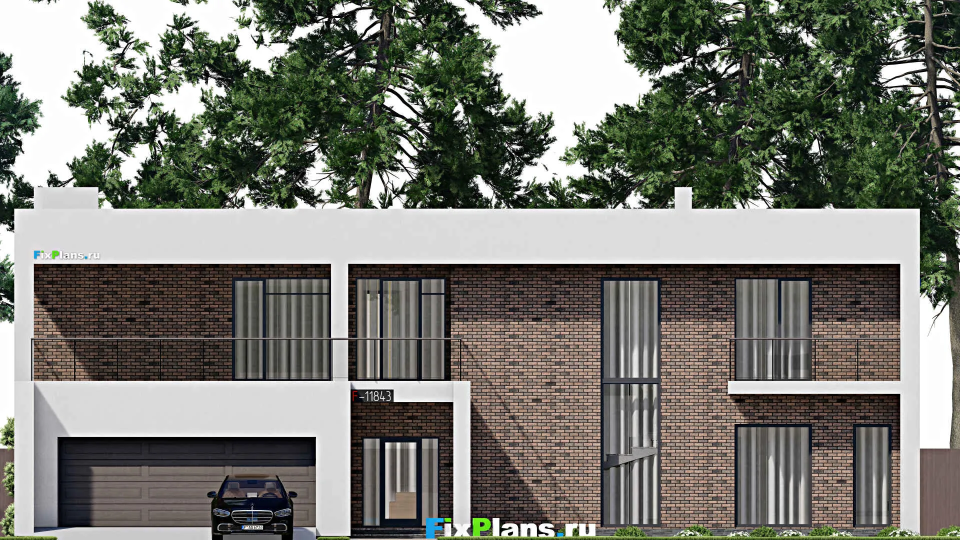 F-11843 - Проект двухэтажного дома 21 на 22, площадью 530 м² с террасой, балконом, гаражом на 1 машину и 6 спальнями