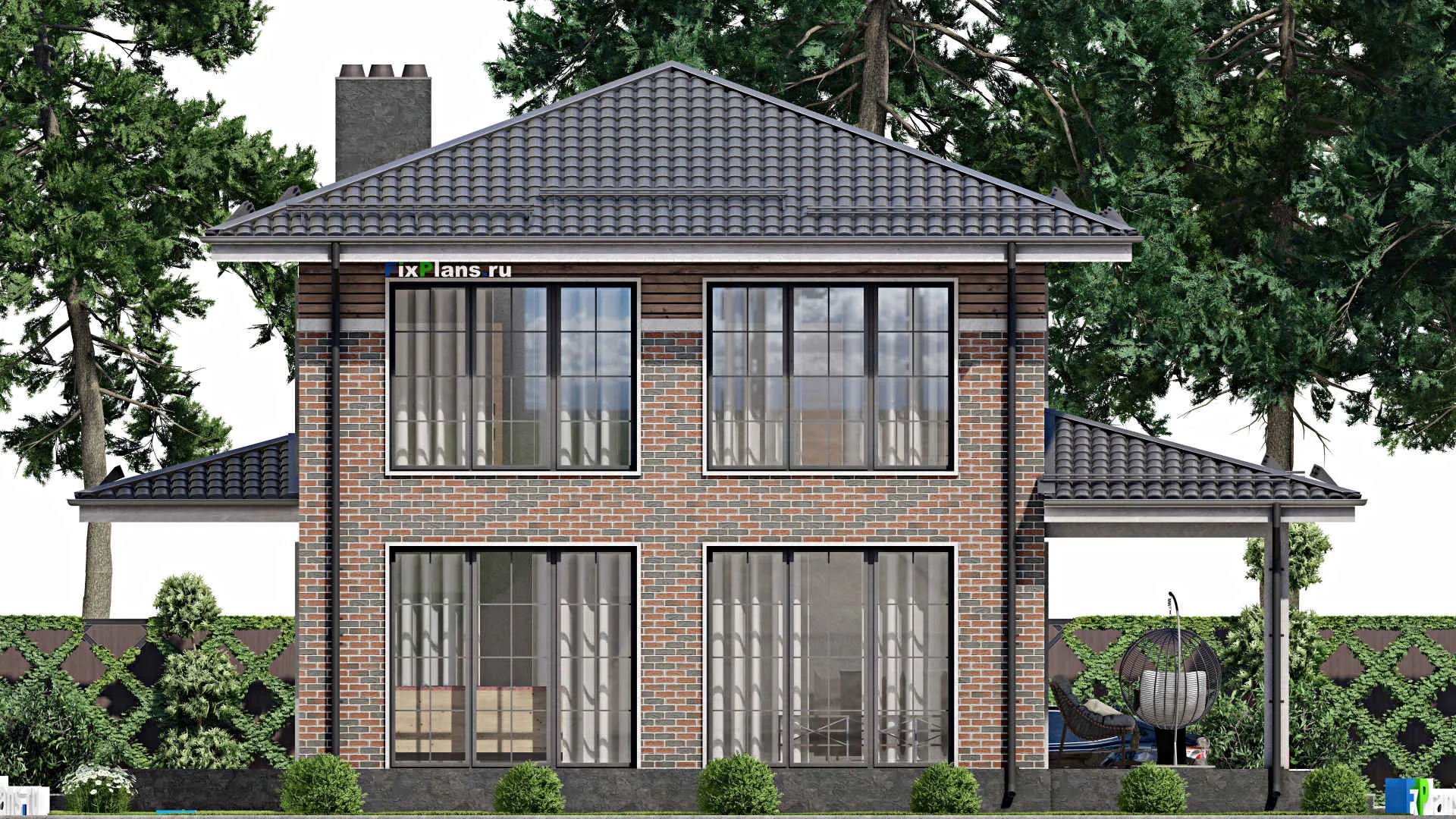 F-2798 - Проект двухэтажного дома 10 на 13, площадью 210 м² с террасой и 4 спальнями