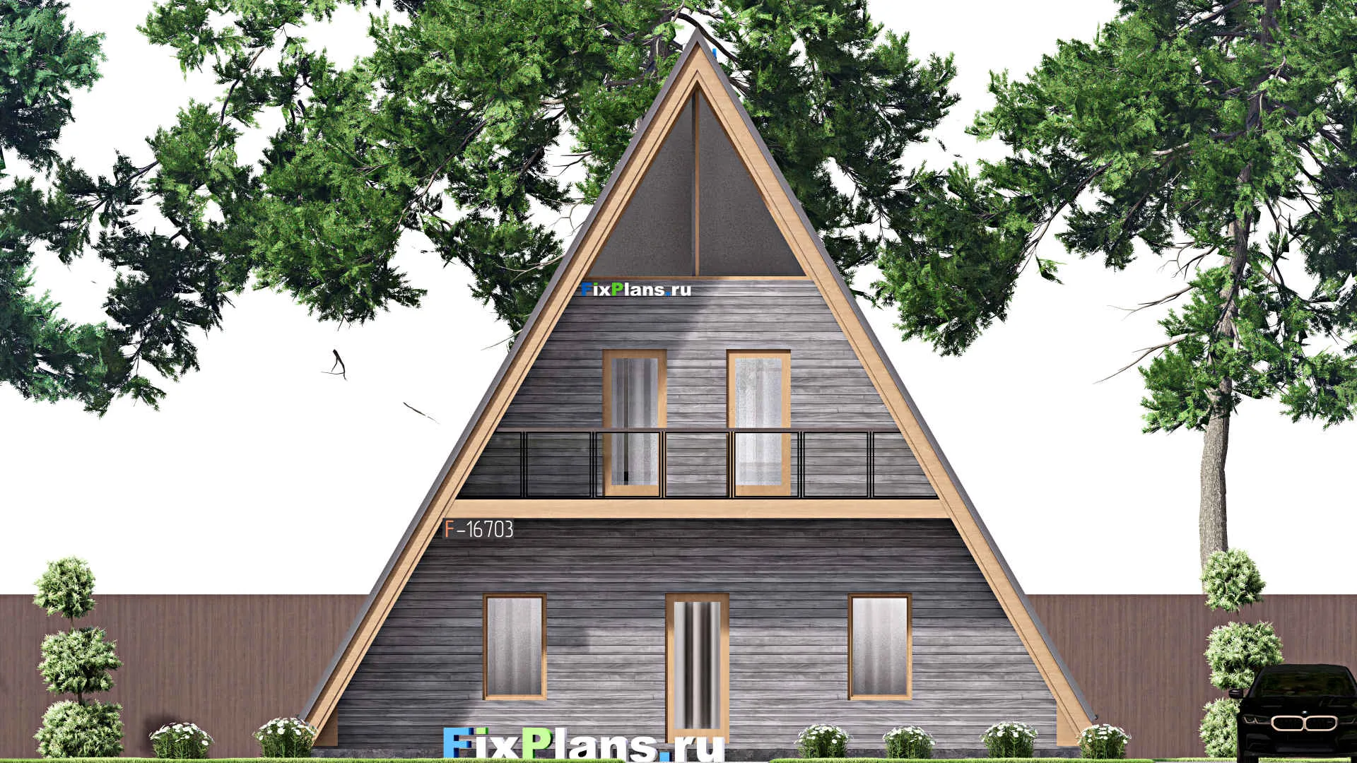 F-16703 - Проект дома с мансардой 11 на 18, площадью 220 м² с террасой, балконом и 4 спальнями