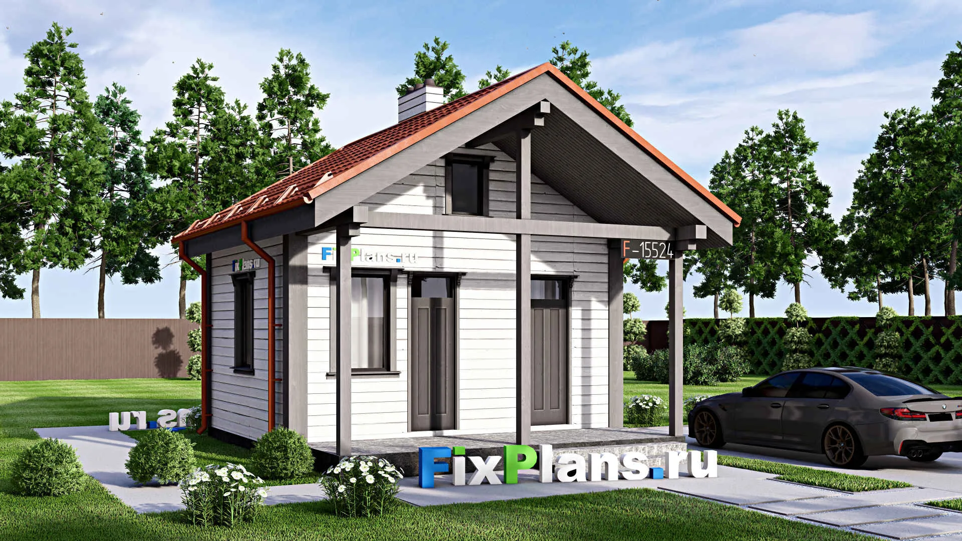 F-15524 - Проект бани 6 на 7, площадью 30 м² с комнатой отдыха и терассой