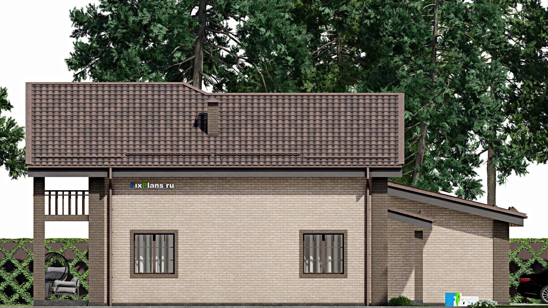 F-6407 - Планы дома с мансардой 15 на 16, площадью 260 м² с террасой, балконом, гаражом на 2 машины и 5 спальнями