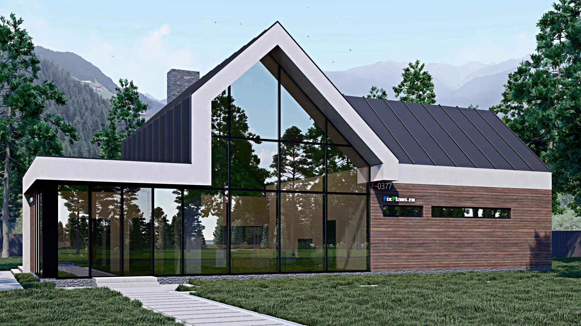 F-0377 - Проект одноэтажного дома 13 на 23, площадью 180 м² с террасой и 2 спальнями