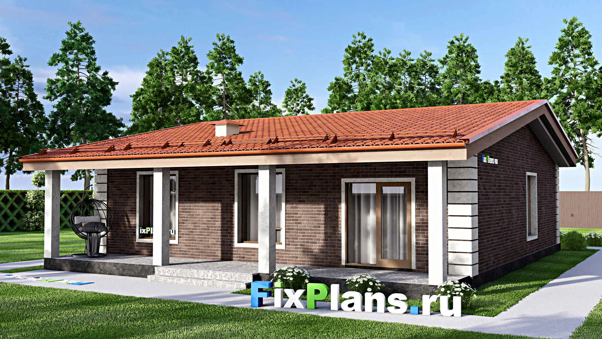 F-14741 - Проект одноэтажного дома 12 на 15, площадью 140 м² с террасой и 3 спальнями