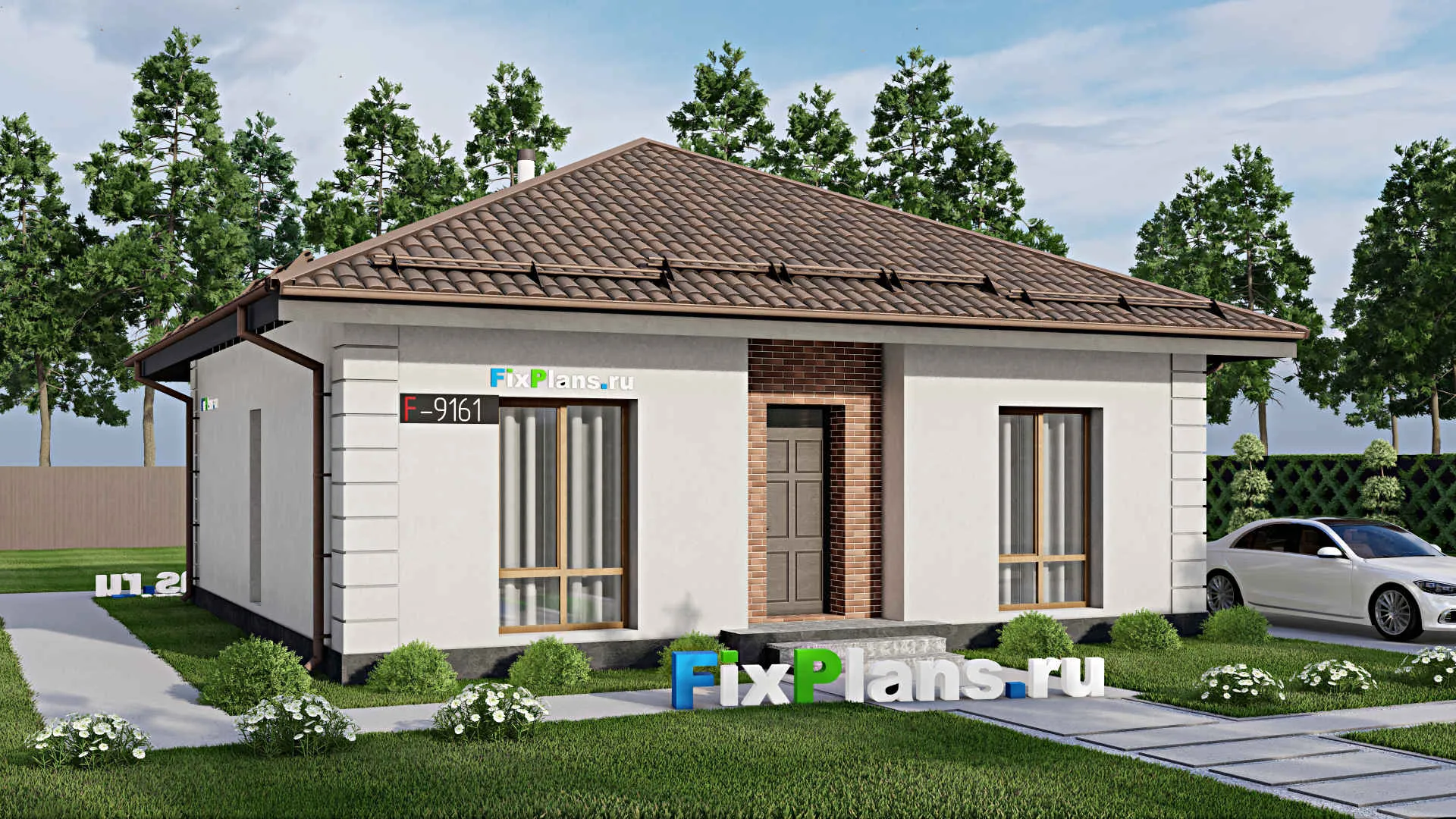 F-9161 - Проект одноэтажного дома 11 на 11, площадью 90 м² с 3 спальнями