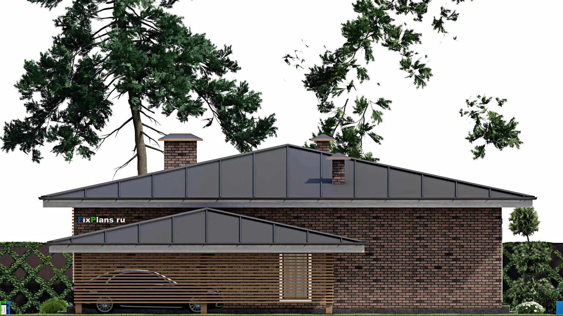 F-12329 - Проект одноэтажного дома 14 на 26, площадью 250 м² с террасой и 3 спальнями