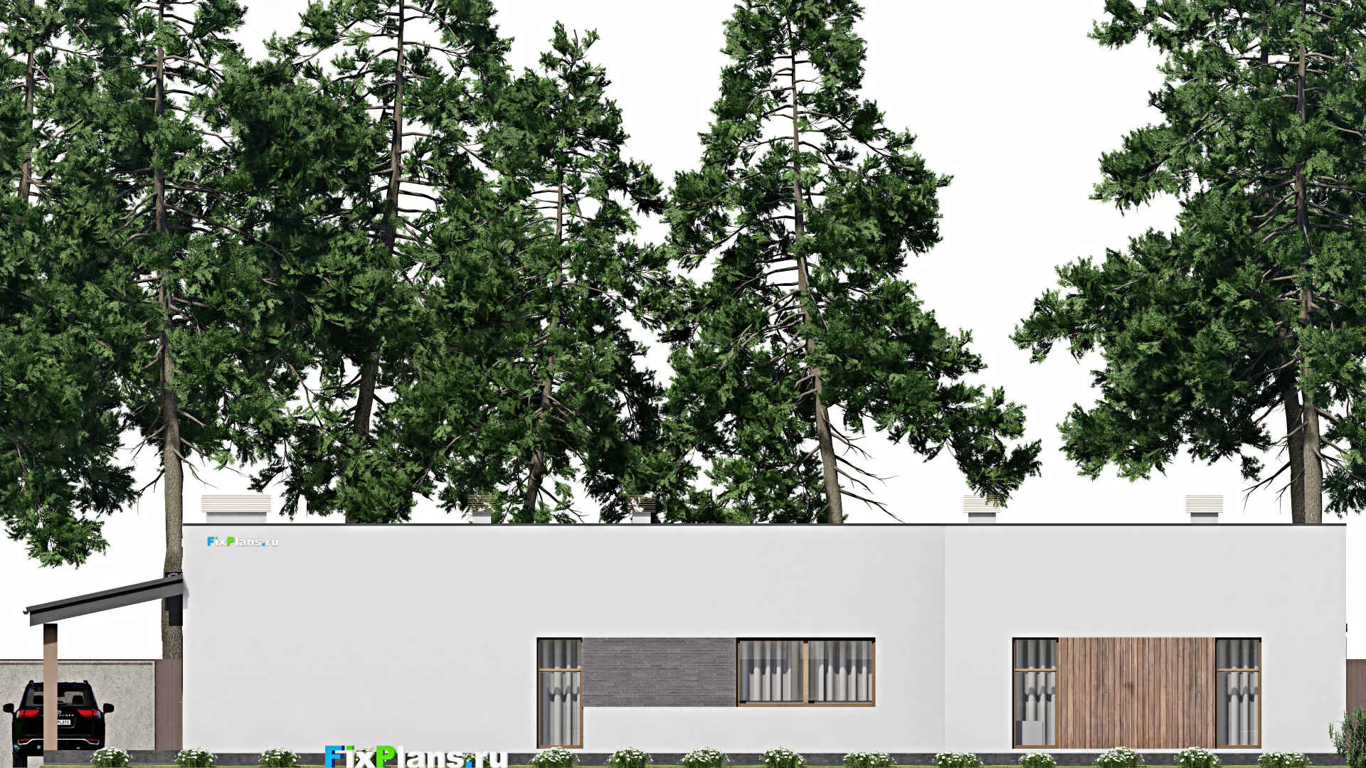 F-9485 - Проект одноэтажного дома 14 на 29, площадью 260 м² с террасой, баней и 3 спальнями