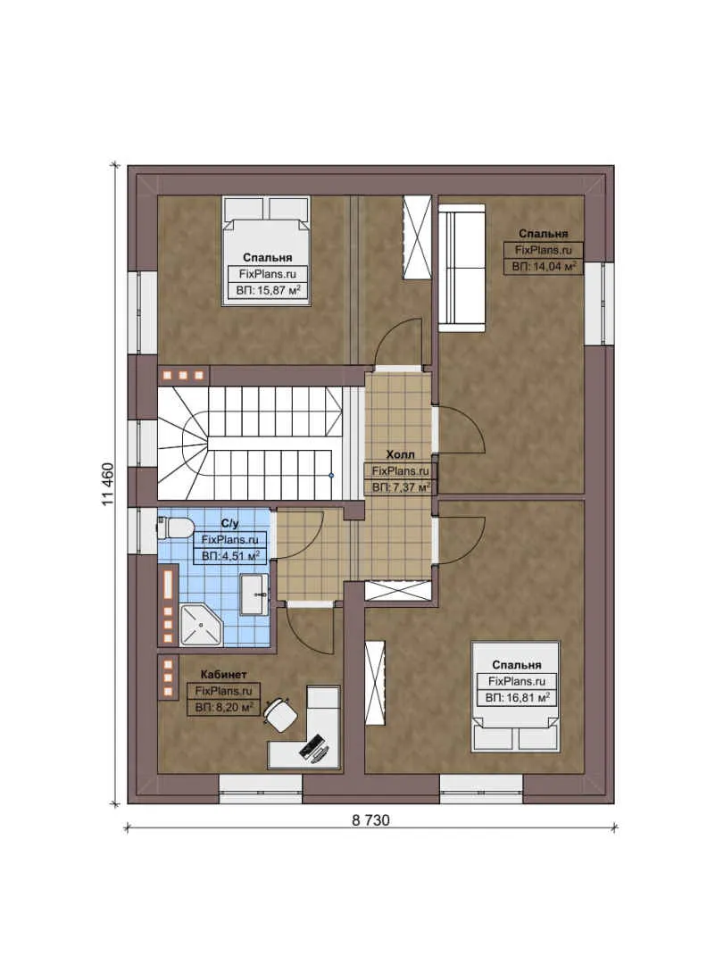 F-5129 - Планы двухэтажного дома 9 на 12, площадью 150 м² с террасой и 3 спальнями