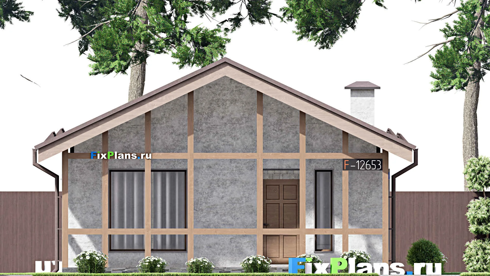 F-12653 - План одноэтажного дома 9 на 12, площадью 90 м² с террасой и 2 спальнями