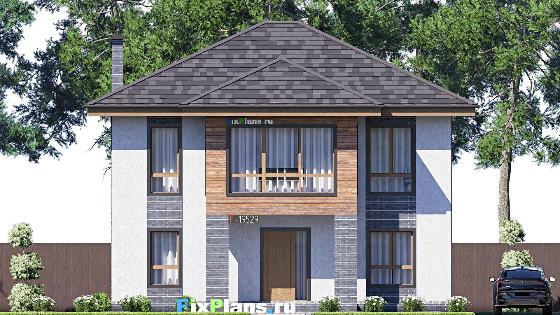 F-19529 - Проект двухэтажного дома 12 на 15, площадью 200 м² с террасой и 3 спальнями