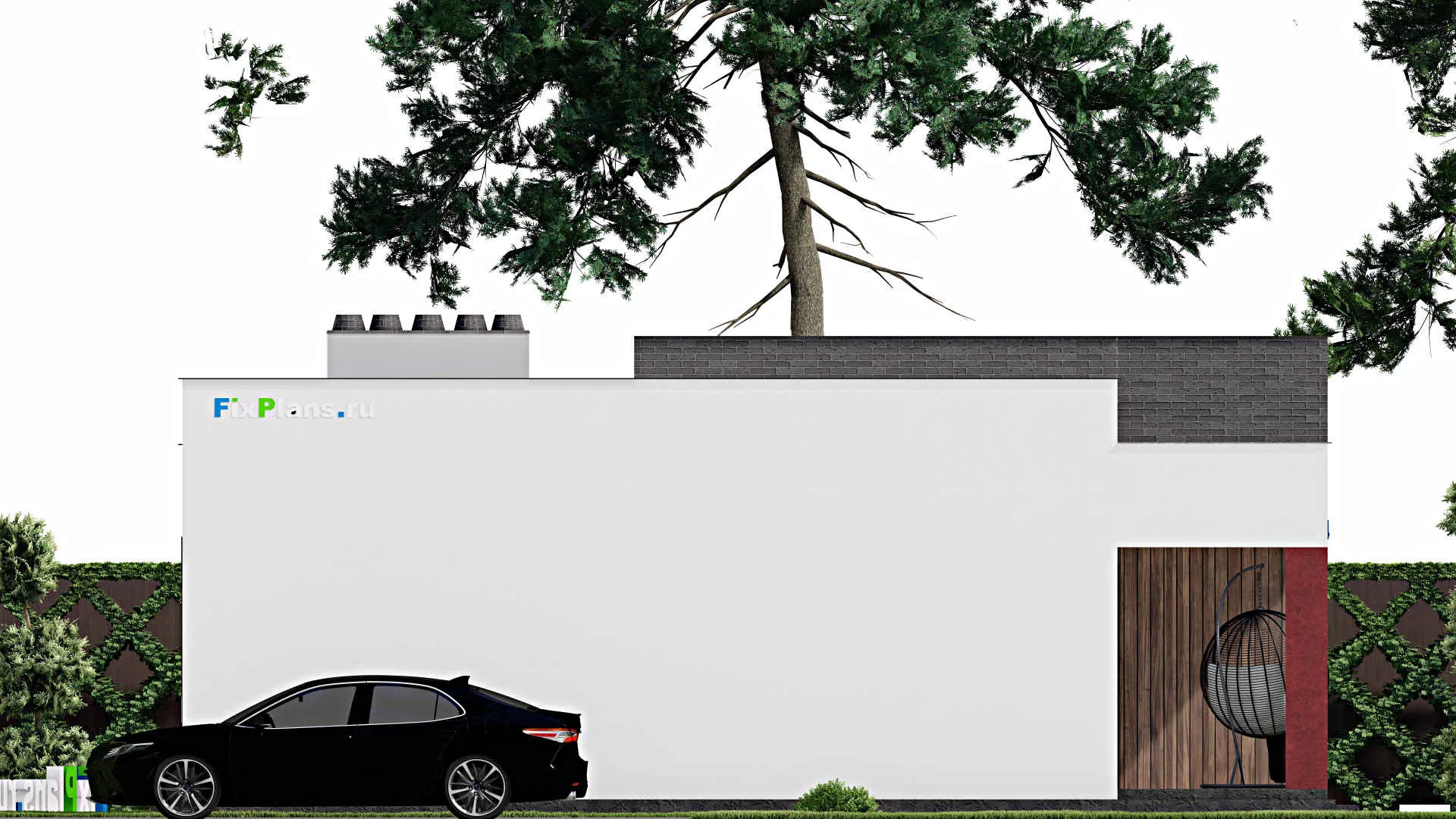 F-4058 - Проект одноэтажного дома 11 на 12, площадью 110 м² с террасой и 2 спальнями