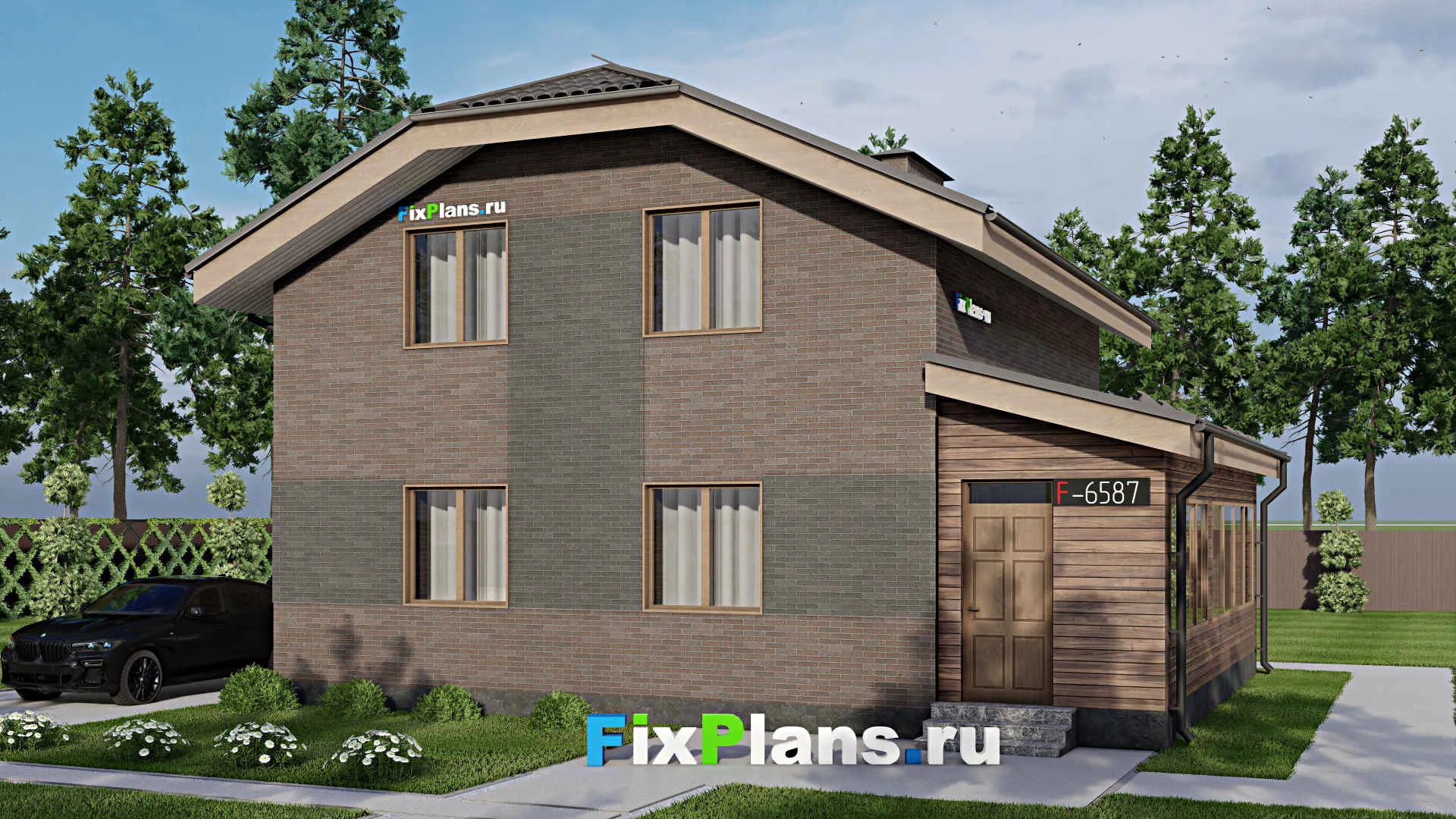 F-6587 - Проект дома с мансардой 10 на 12, площадью 130 м² с террасой и 2 спальнями