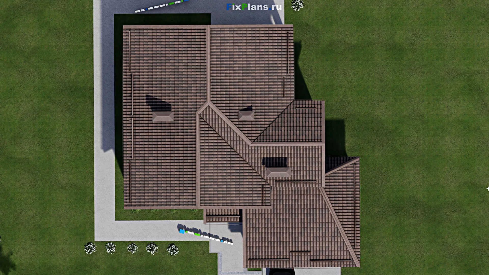 F-6407 - Планы дома с мансардой 15 на 16, площадью 260 м² с террасой, балконом, гаражом на 2 машины и 5 спальнями