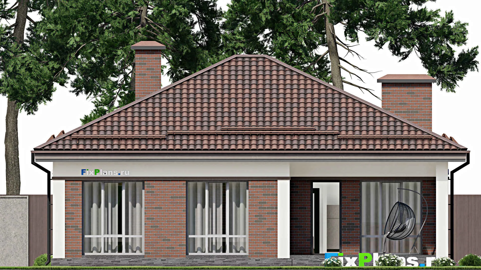 F-6578 - Проект одноэтажного дома 12 на 13, площадью 120 м² с террасой и 3 спальнями