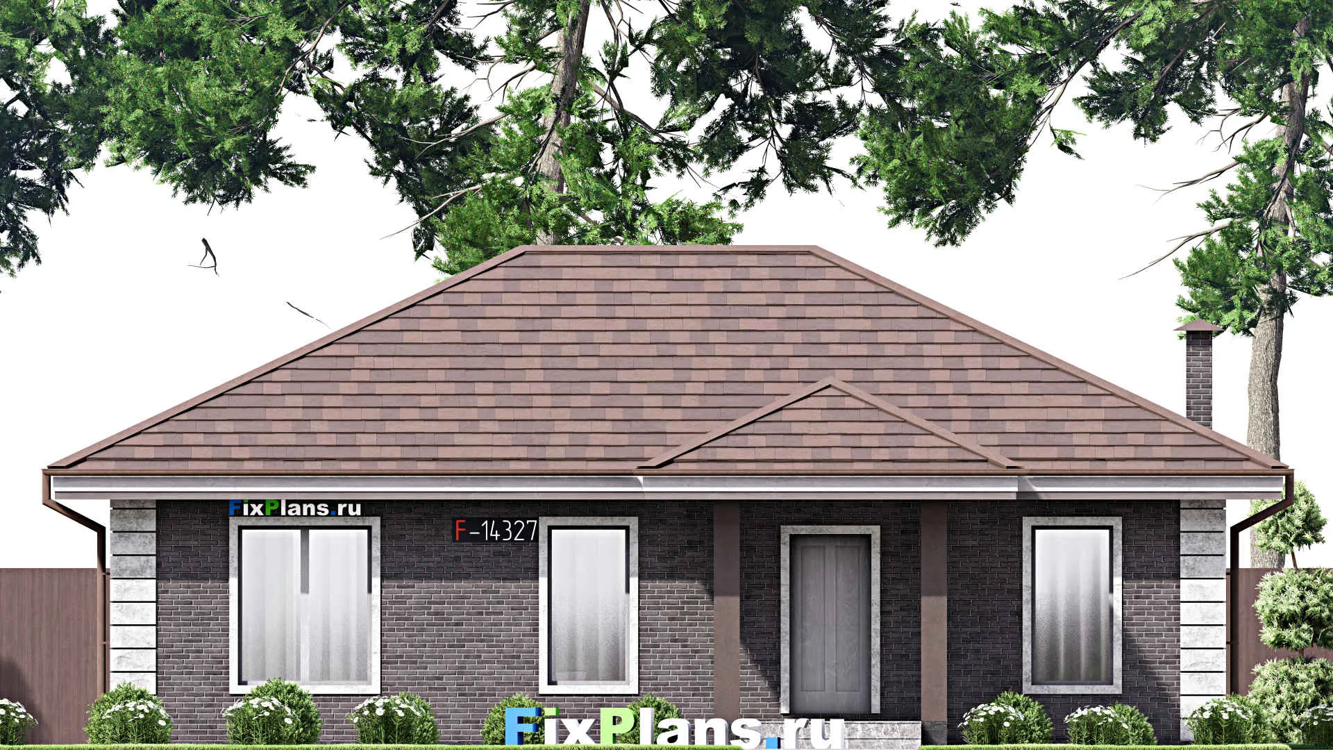 F-14327 - Проект одноэтажного дома 13 на 14, площадью 120 м² с террасой и 3 спальнями