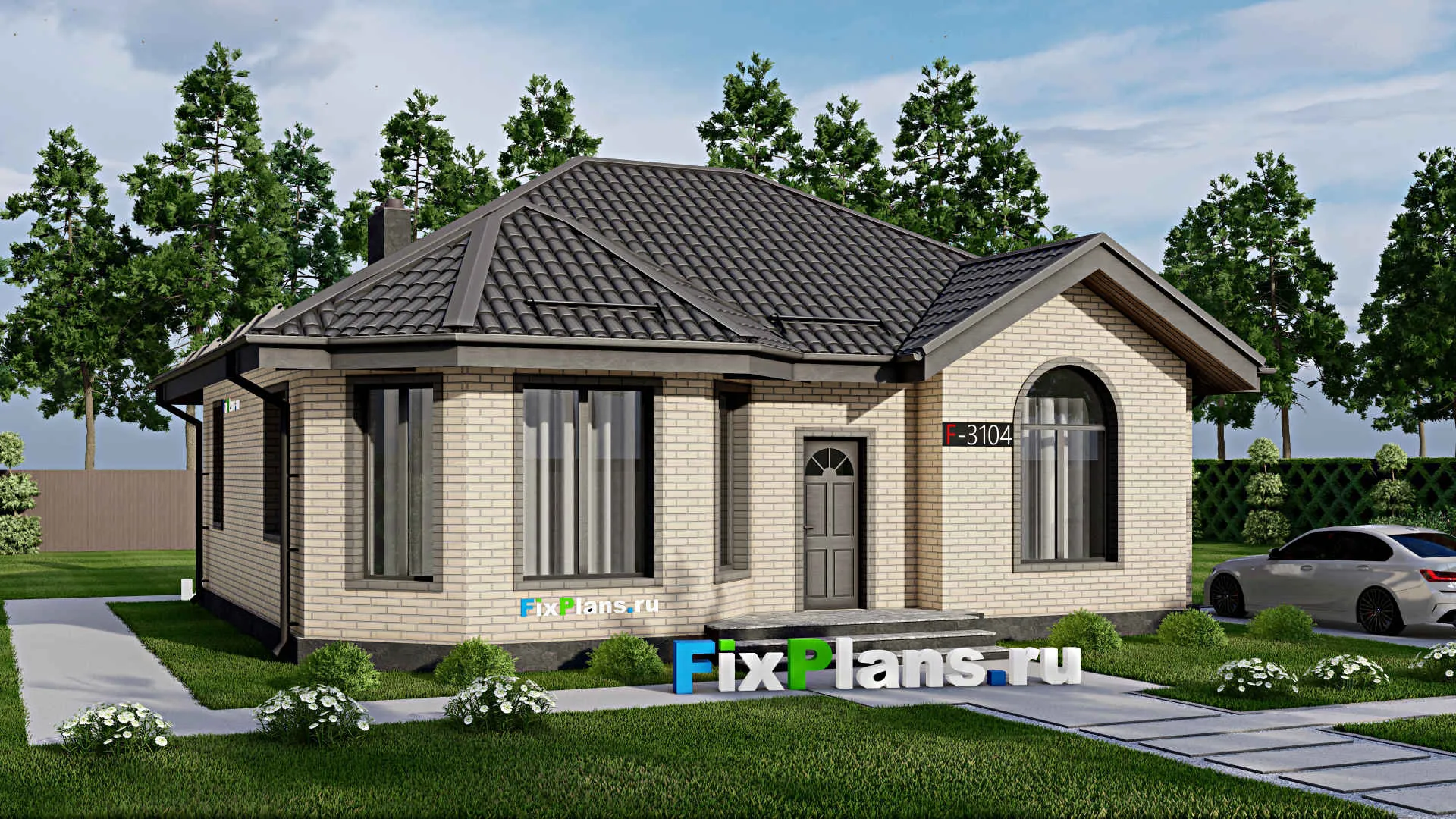 F-3104 - Проект одноэтажного дома 10 на 12, площадью 90 м² с 3 спальнями