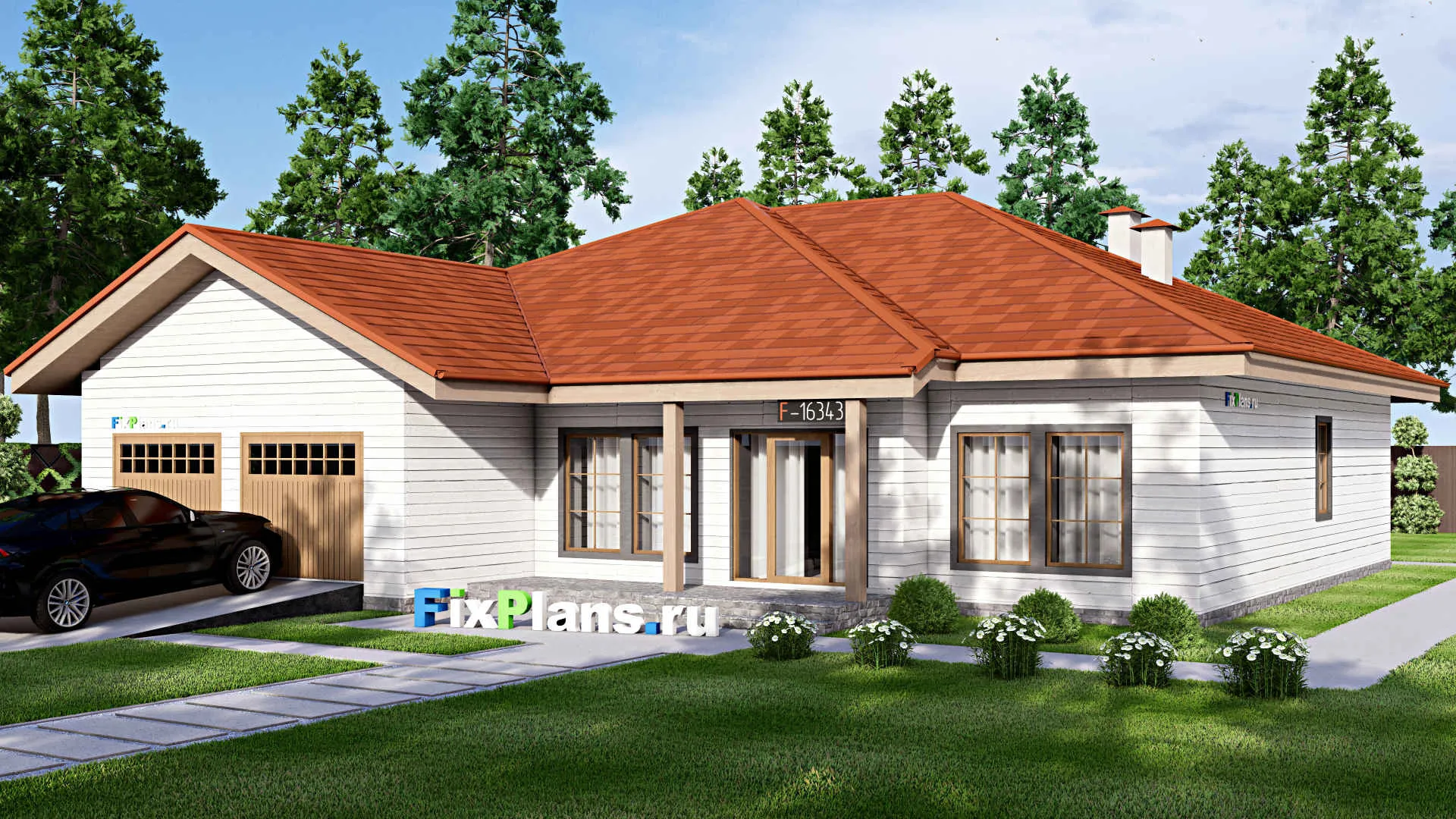 F-16343 - Проект одноэтажного дома 17 на 17, площадью 210 м² с 3 спальнями