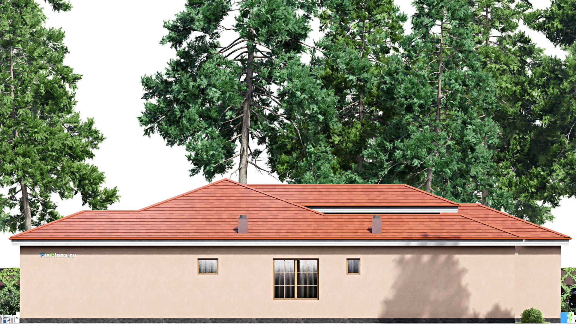 F-16856 - Проект одноэтажного дома 15 на 24, площадью 240 м² с террасой, гаражом на 2 машины и 4 спальнями