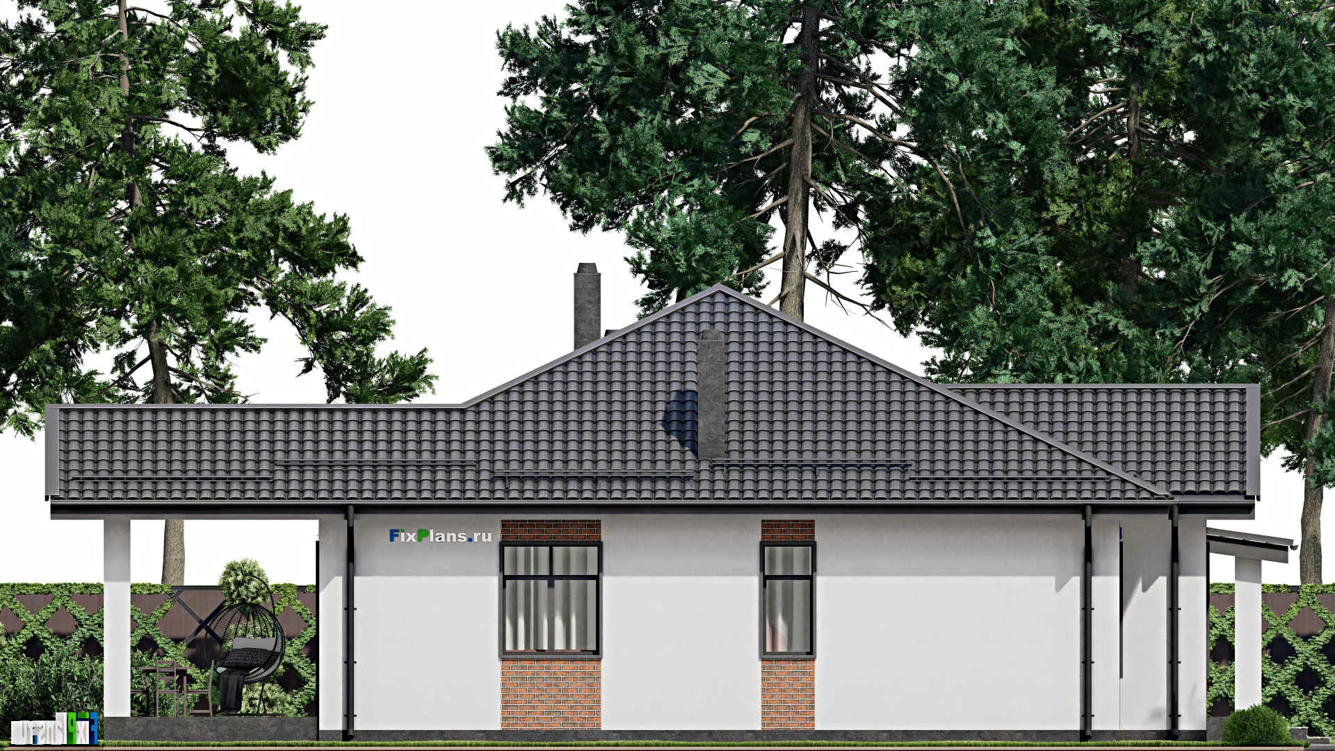 F-3626 - Проект одноэтажного дома 14 на 14, площадью 170 м² с террасой и 3 спальнями