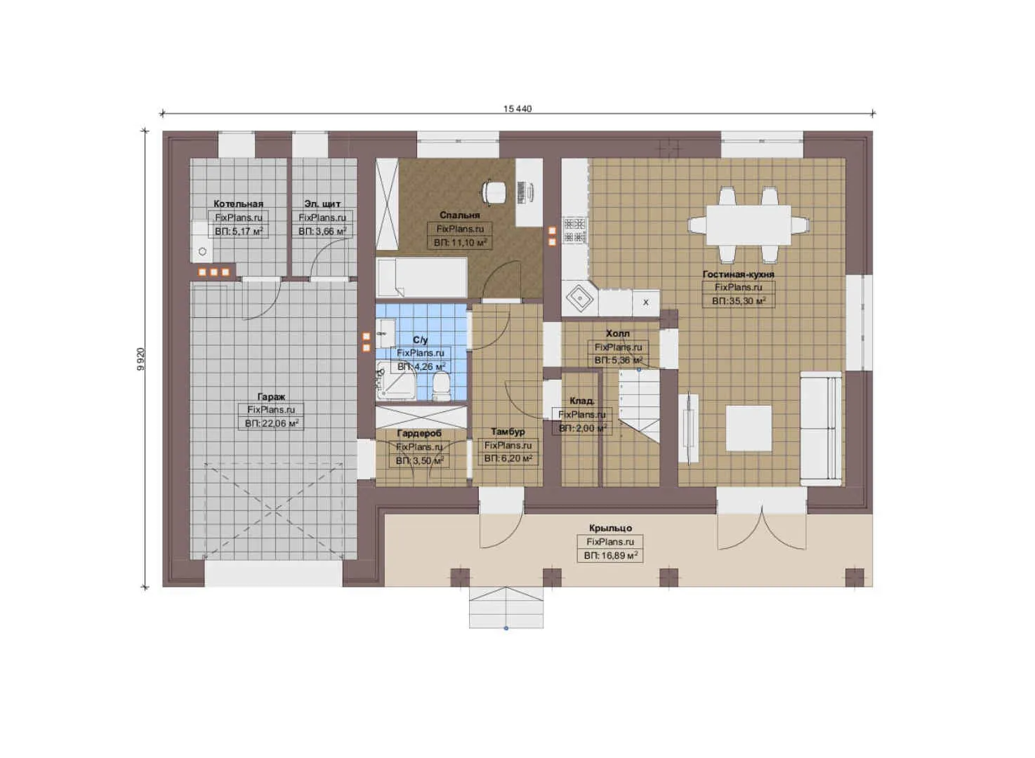 F-12851 - Планы дома с мансардой 10 на 16, площадью 180 м² с гаражом на 1 машину и 4 спальнями