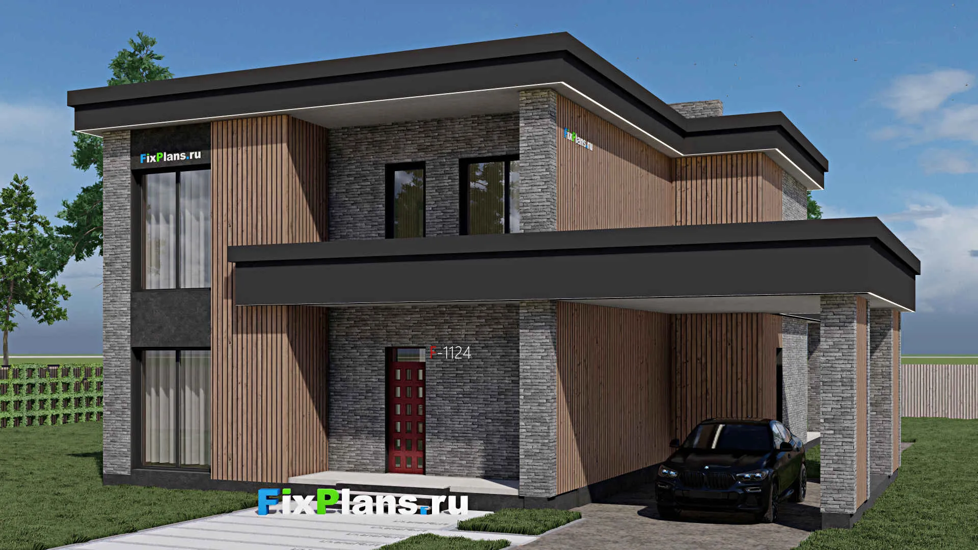 F-1124 - Проект двухэтажного дома 12 на 16, площадью 330 м² с террасой, балконом и 5 спальнями