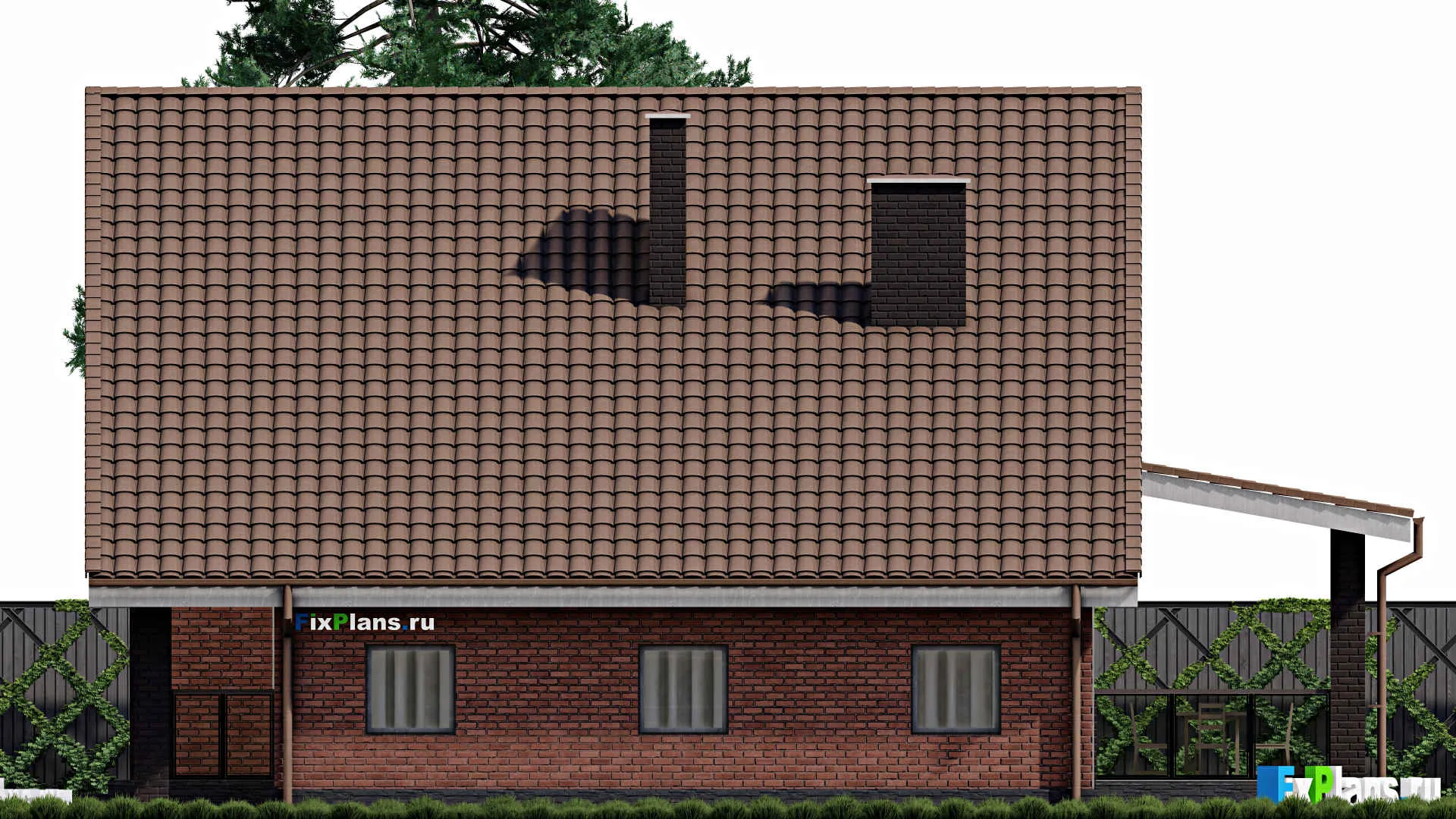 F-0323 - Проект дома с мансардой 11 на 14, площадью 180 м² с террасой, балконом, гаражом на 1 машину и 4 спальнями