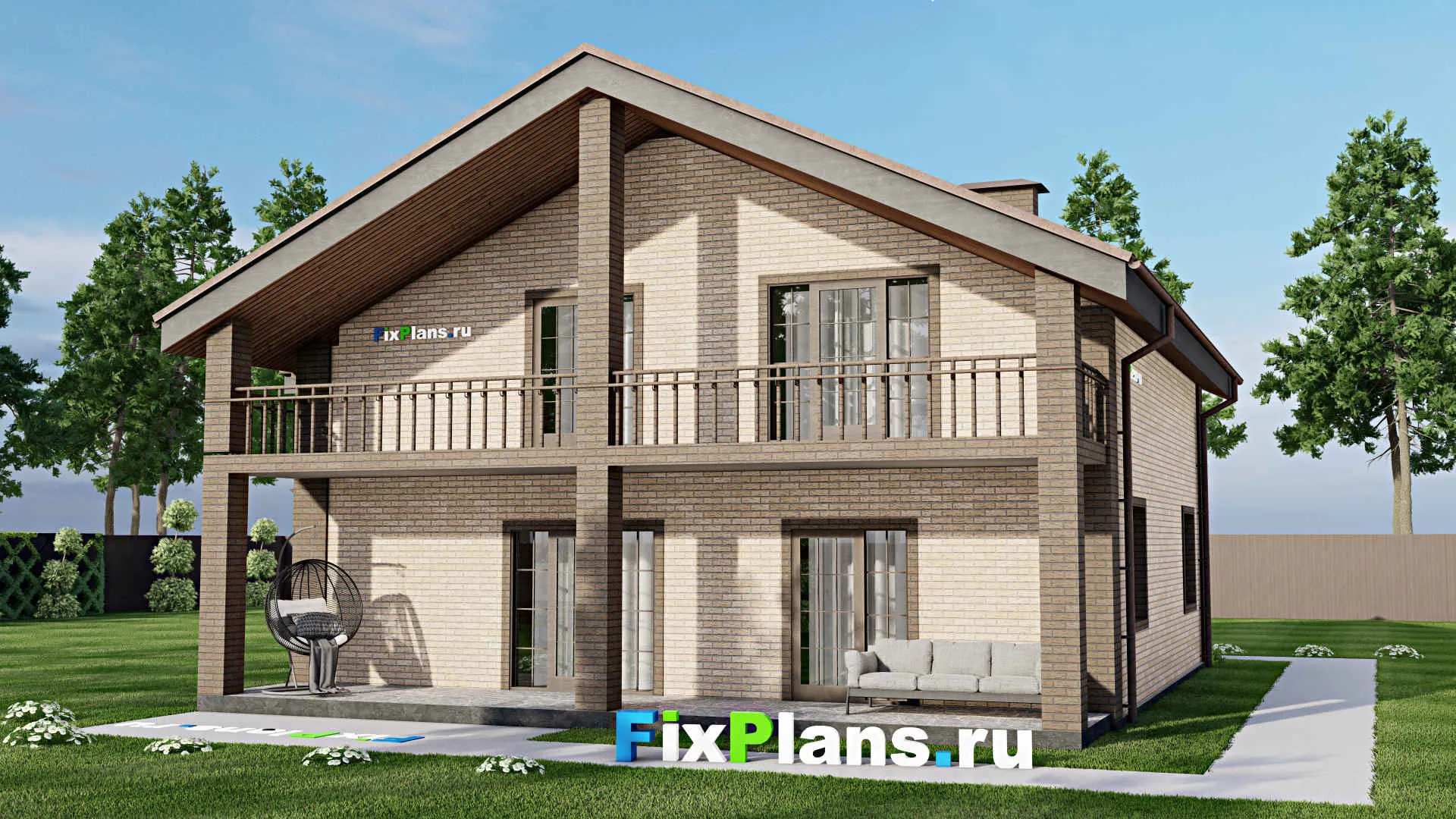 F-6407 - Планы дома с мансардой 15 на 16, площадью 260 м² с террасой, балконом, гаражом на 2 машины и 5 спальнями