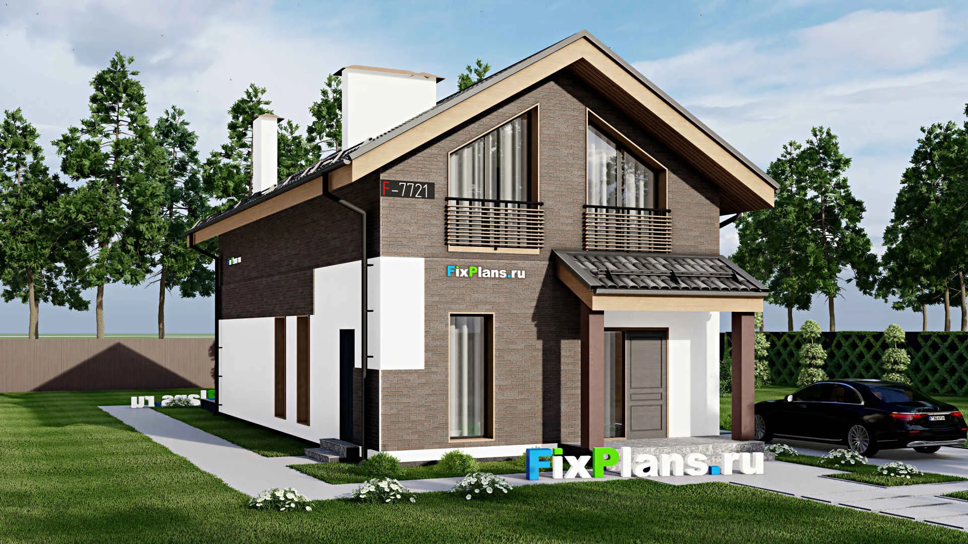 F-7721 - Проект дома с мансардой 7 на 14, площадью 160 м² с террасой и 3 спальнями