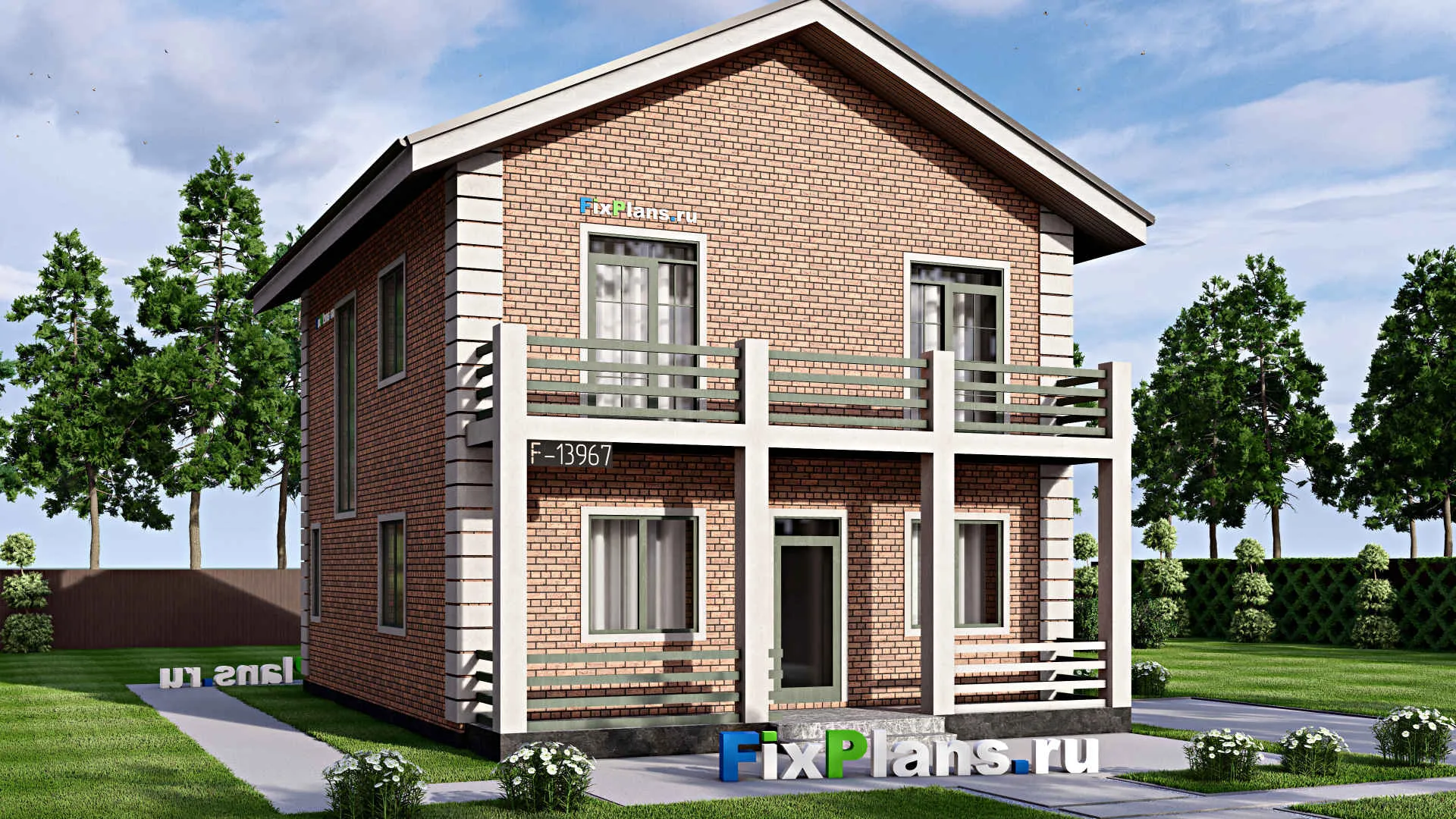 F-13967 - Проект двухэтажного дома 9 на 12, площадью 150 м² с балконом и 2 спальнями