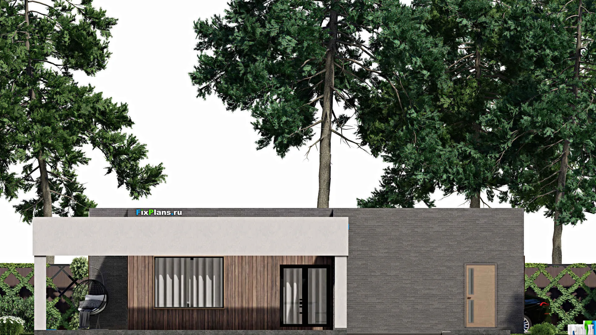 F-7082 - Проект одноэтажного дома 17 на 21, площадью 280 м² с террасой и 4 спальнями