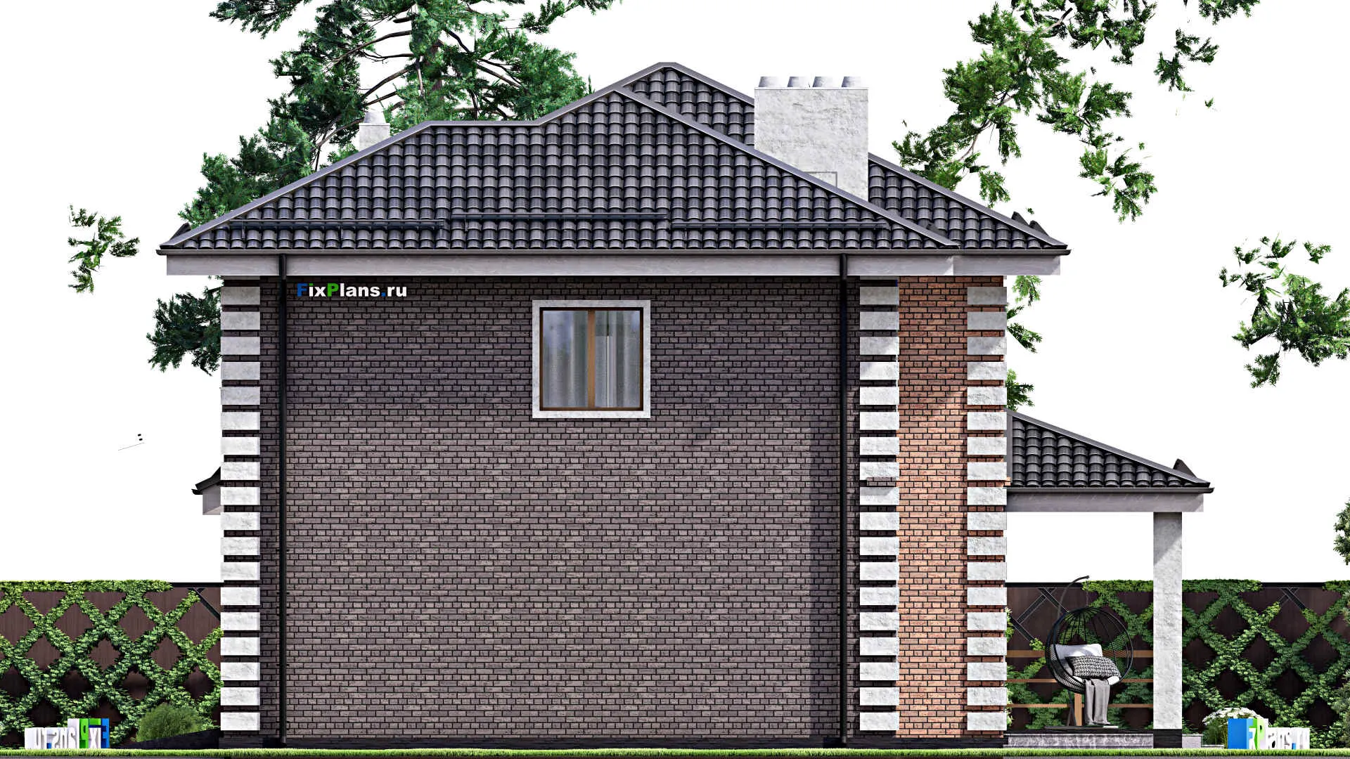 F-13733 - Проект двухэтажного дома 14 на 16, площадью 260 м² с террасой, гаражом на 1 машину и 4 спальнями