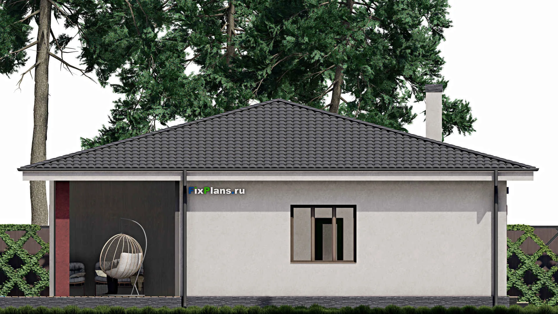 F-0350 - План одноэтажного дома 13 на 18, площадью 220 м² с террасой, гаражом на 1 машину и 3 спальнями