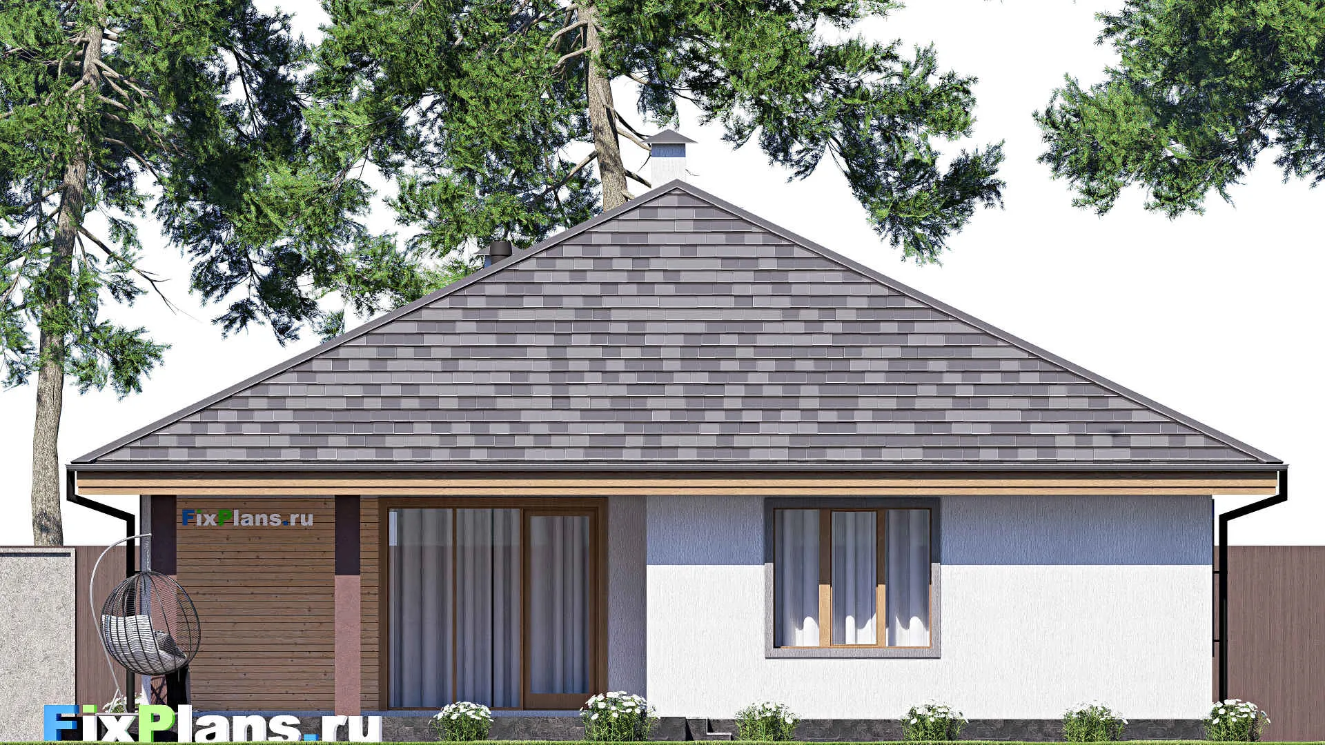 F-17639 - Проект одноэтажного дома 14 на 17, площадью 170 м² с террасой и 3 спальнями