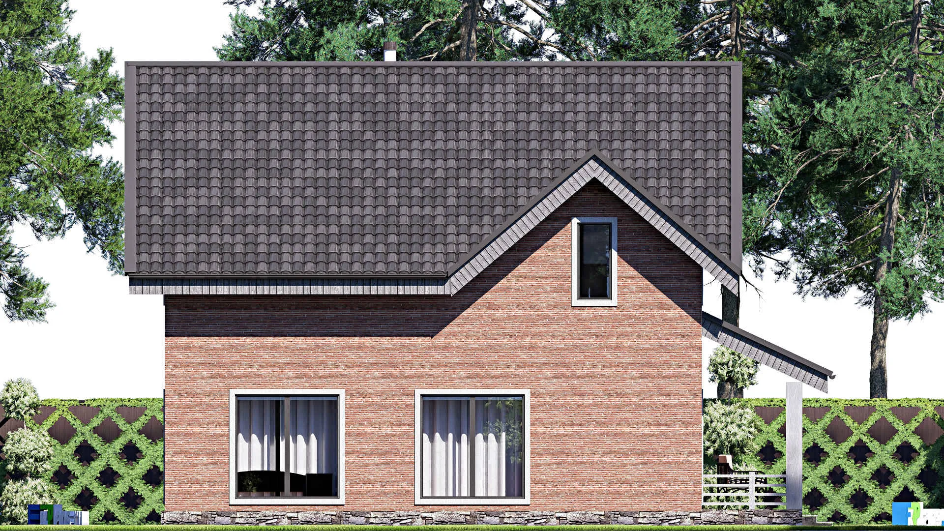 F-19862 - Проект дома с мансардой 12 на 12, площадью 200 м² с террасой и 6 спальнями