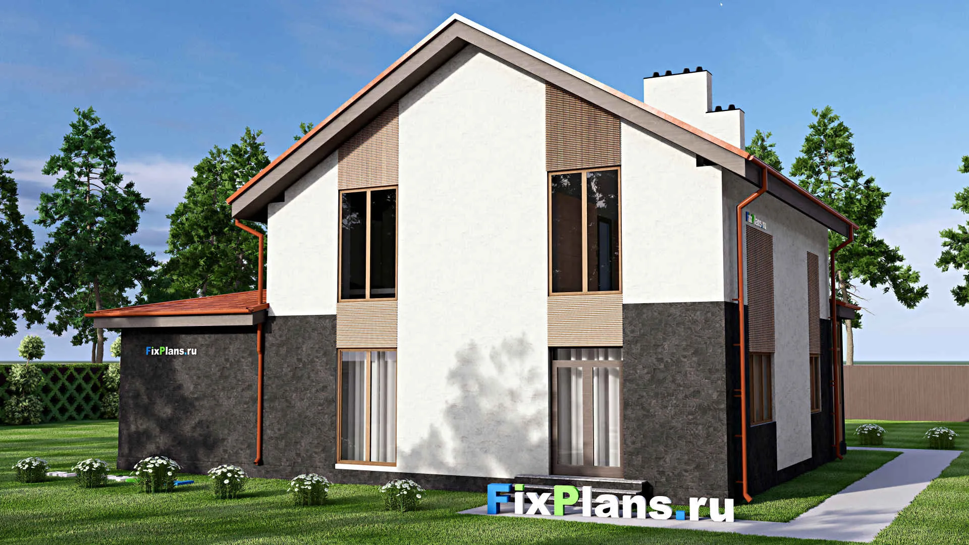 F-15227 - Проект двухэтажного дома 13 на 15, площадью 210 м² с гаражом на 2 машины и 3 спальнями