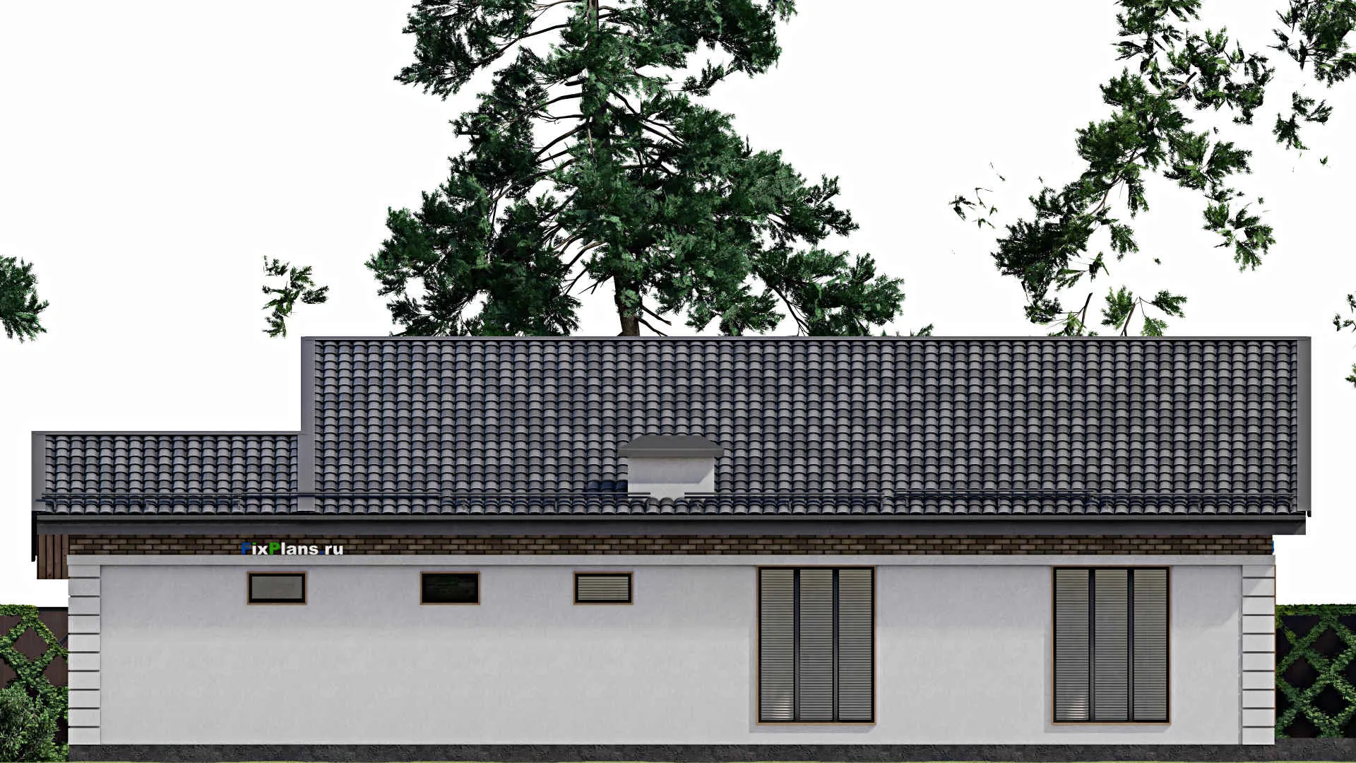 F-8036 - Проект одноэтажного дома 14 на 19, площадью 180 м² с баней, гаражом на 1 машину и 3 спальнями