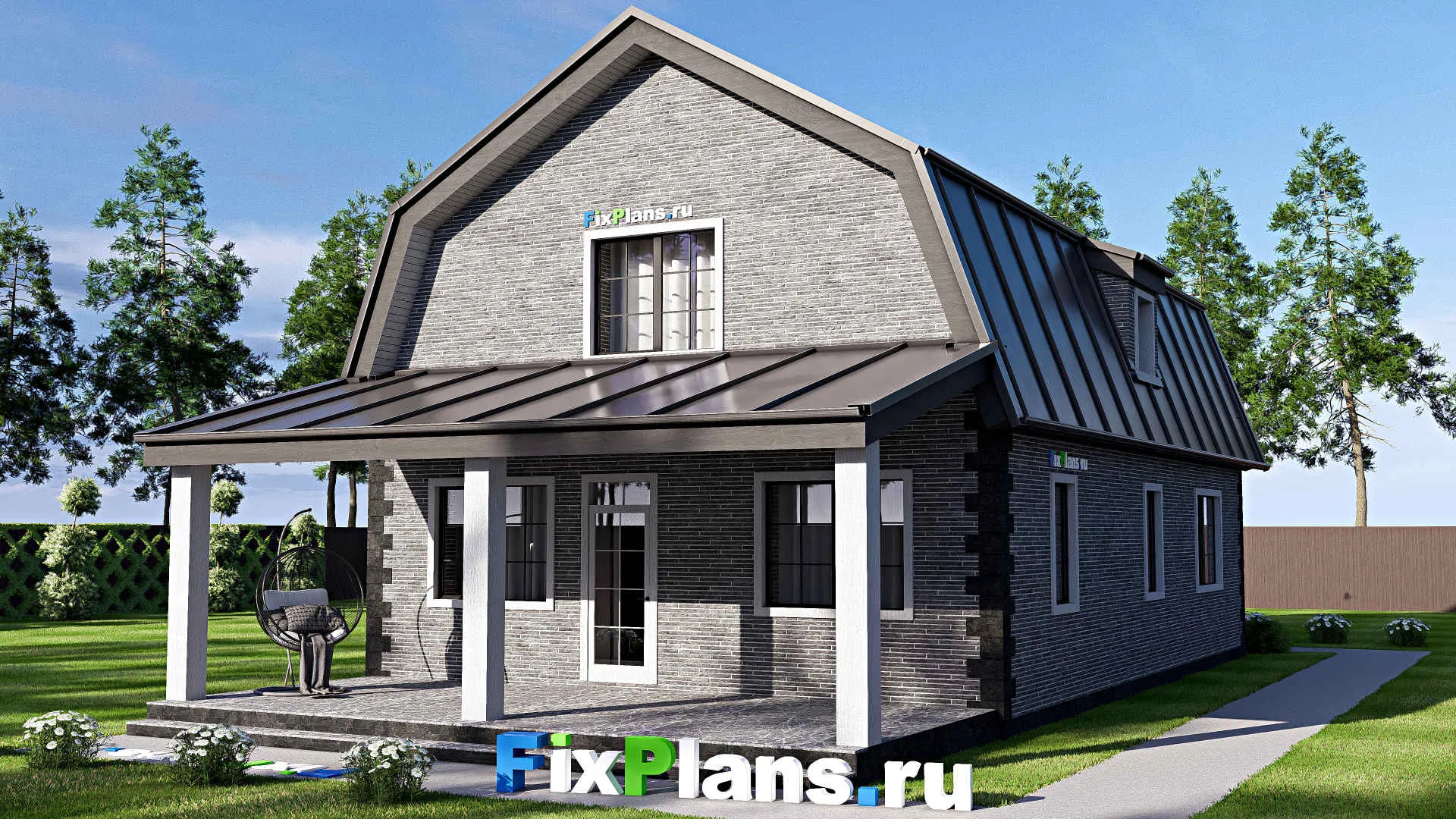 F-19277 - Проект дома с мансардой 9 на 18, площадью 200 м² с террасой и 4 спальнями