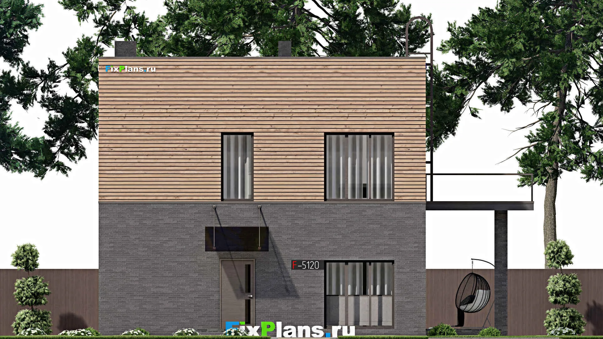 F-5120 - Проект двухэтажного дома 10 на 10, площадью 240 м² с террасой и 4 спальнями