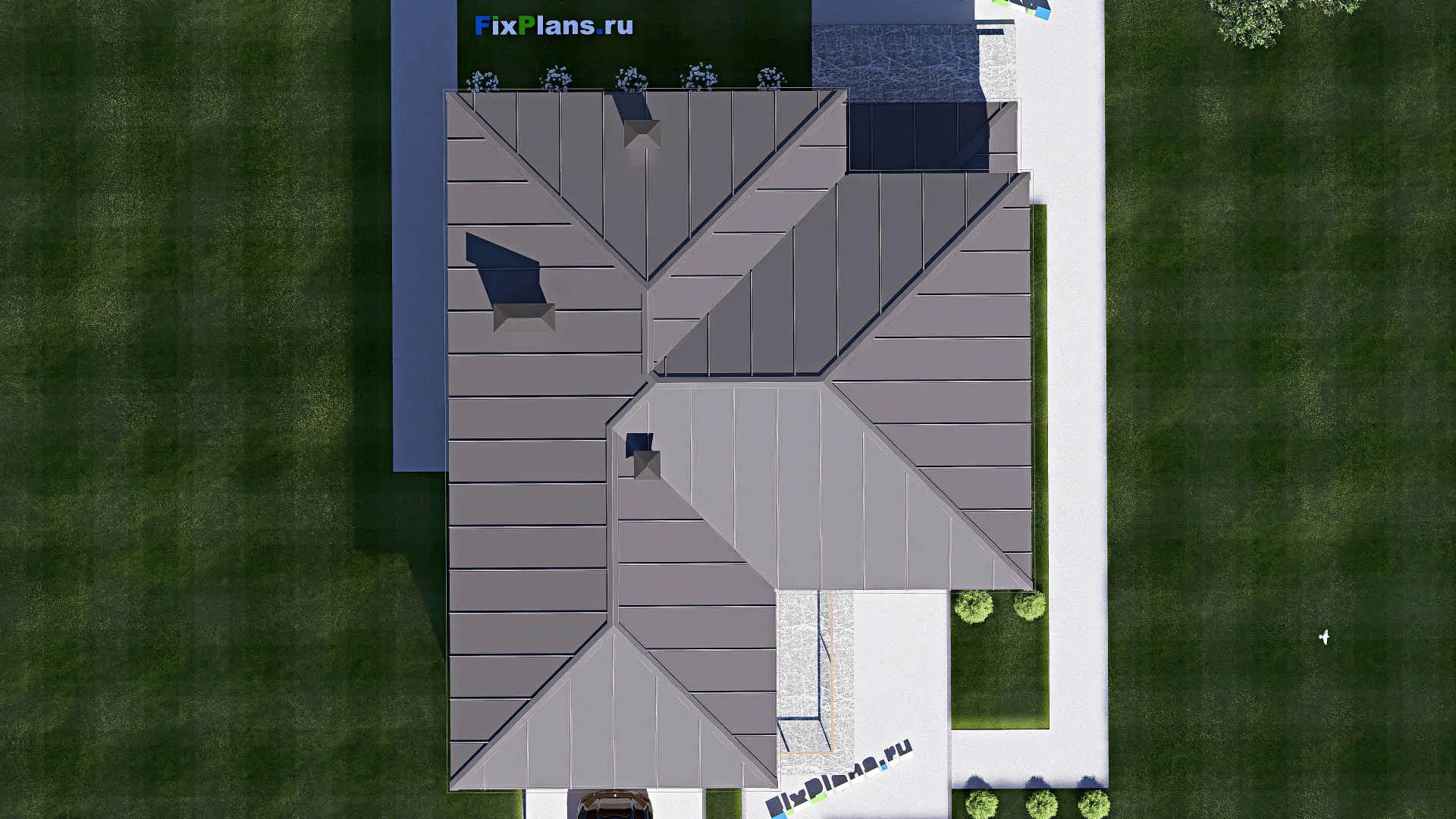 F-17846 - Проект двухэтажного дома 14 на 19, площадью 310 м² с террасой, балконом, гаражом на 2 машины и 4 спальнями