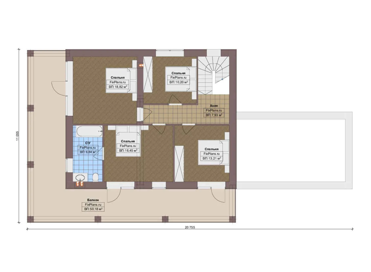 F-19583 - Планы двухэтажного дома 12 на 21, площадью 280 м² с террасой, балконом, гаражом на 1 машину и 5 спальнями