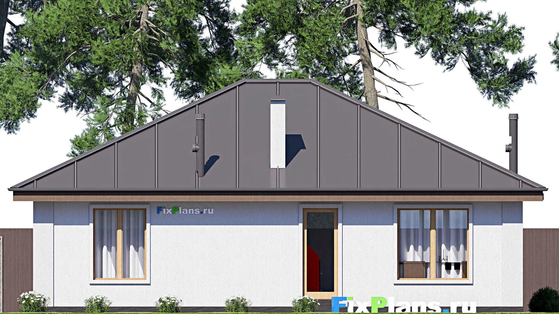 F-20294 - Проект одноэтажного дома 14 на 14, площадью 140 м² с террасой и 3 спальнями