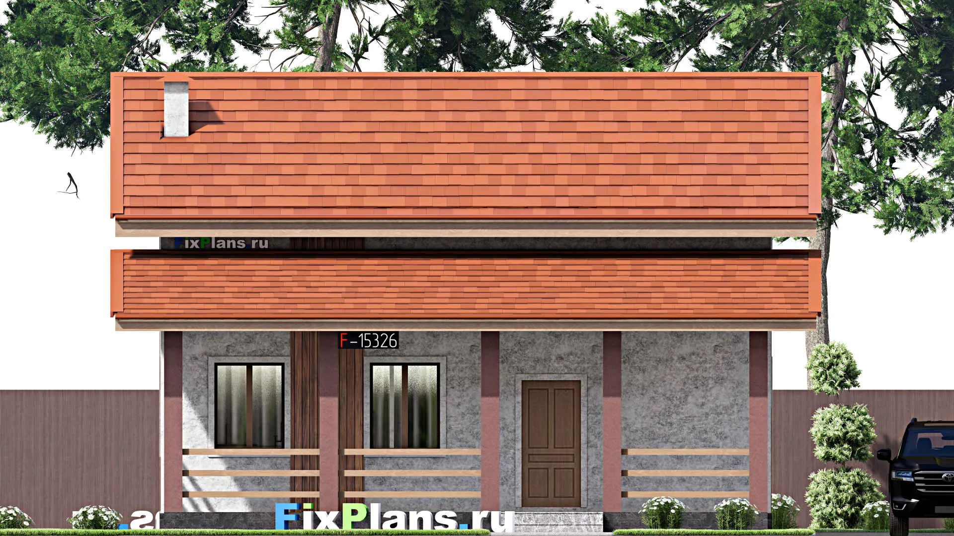 F-15326 - Проект бани 10 на 11, площадью 120 м² с комнатой отдыха, терассой, мансардой, санузлом и 2 спальнями