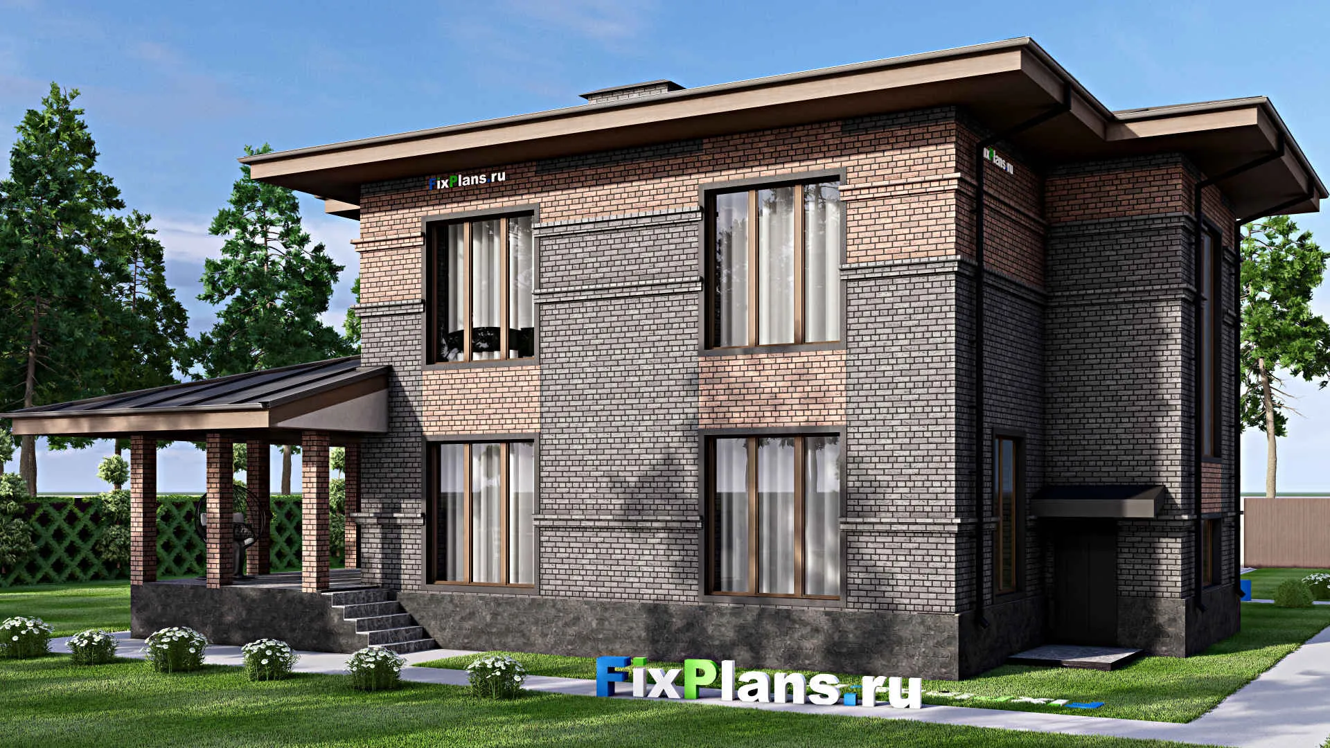 F-14399 - Проект двухэтажного дома 17 на 17, площадью 260 м² с террасой и 4 спальнями