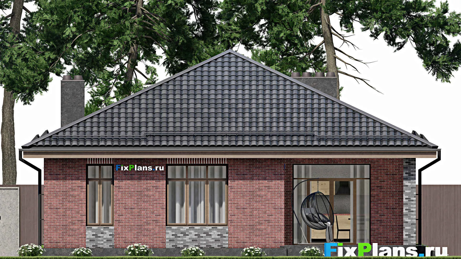 F-8468 - Проект одноэтажного дома 12 на 16, площадью 140 м² с террасой, баней и 2 спальнями