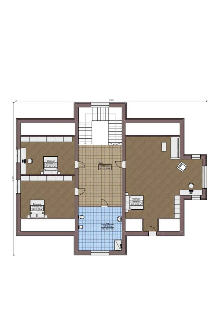 F-0926 - Планы дома с мансардой 19 на 22, площадью 510 м² с террасой и 4 спальнями