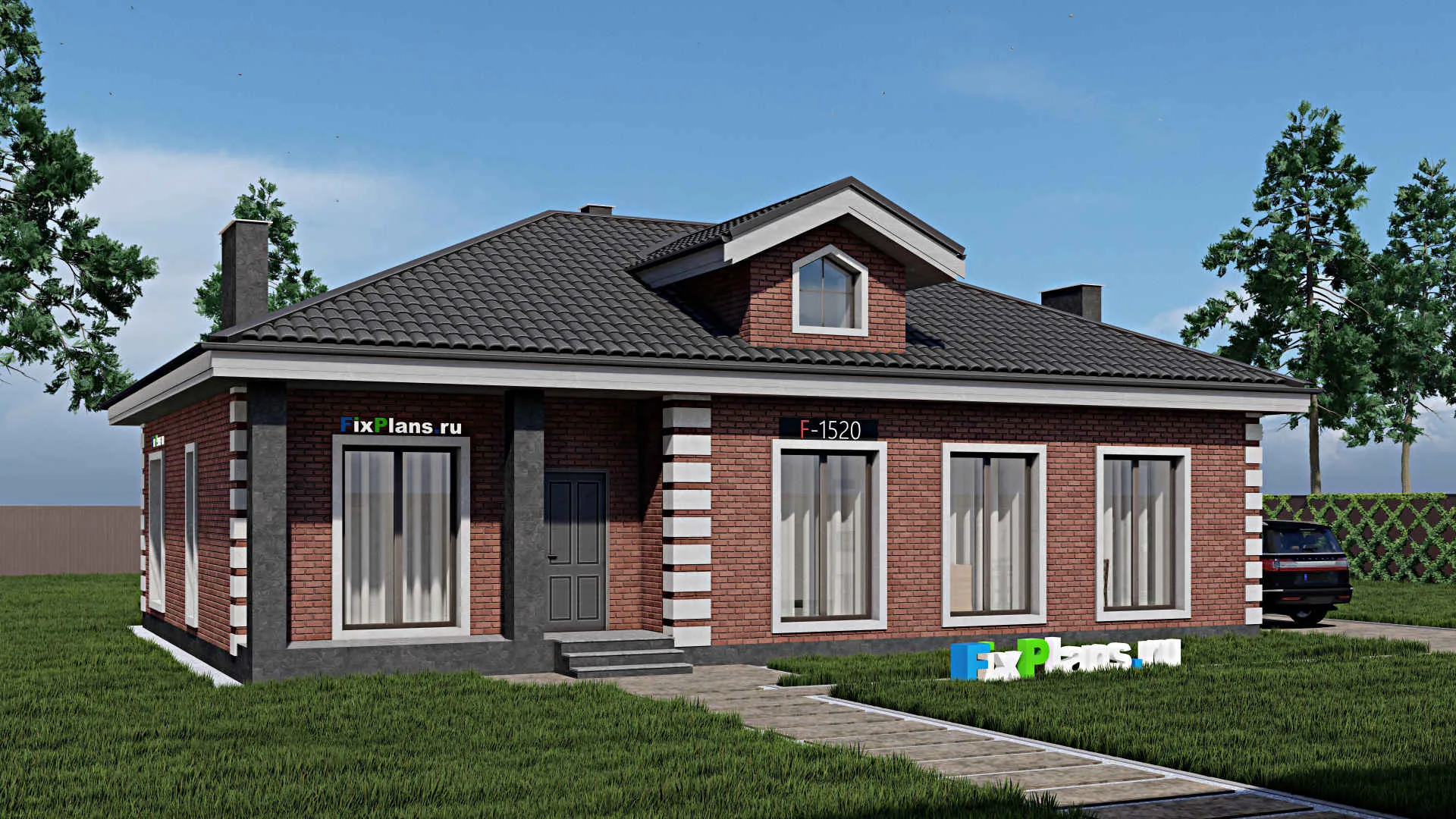 F-1520 - Проект одноэтажного дома 11 на 15, площадью 130 м² с 3 спальнями