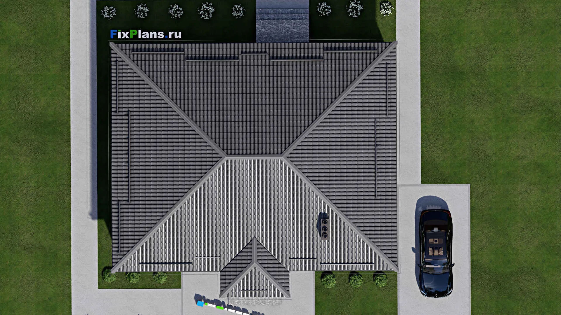 F-4004 - Проект одноэтажного дома 12 на 16, площадью 160 м² с террасой и 5 спальнями