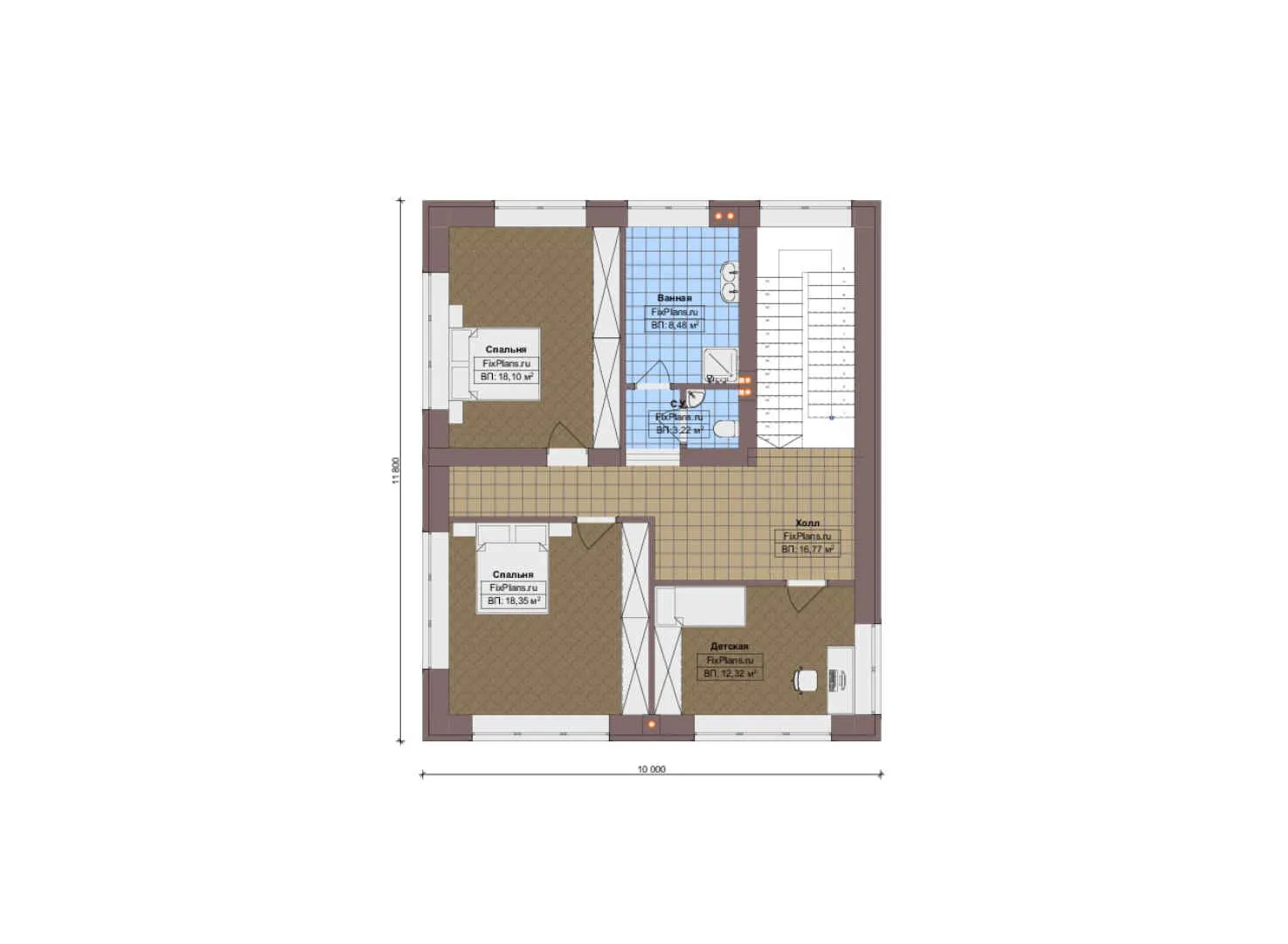 F-19772 - Планы двухэтажного дома 16 на 20, площадью 290 м² с террасой и 3 спальнями