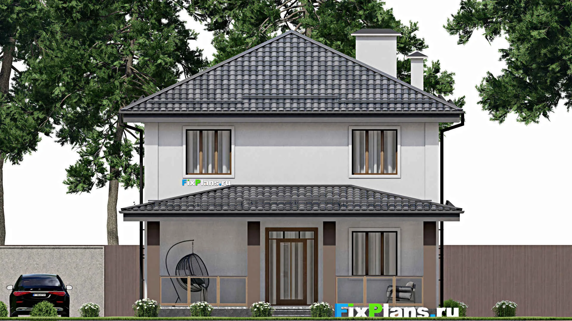 F-8900 - Проект двухэтажного дома 10 на 16, площадью 190 м² с террасой, балконом и 4 спальнями