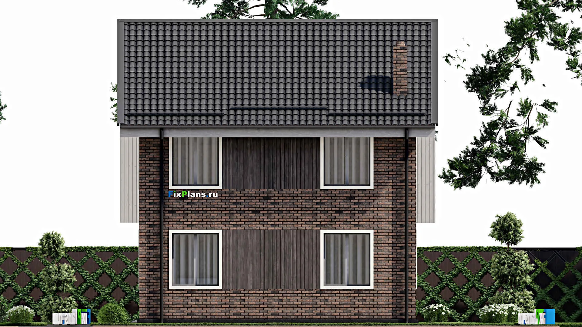 F-5165 - Проект дома с мансардой 9 на 16, площадью 190 м² с террасой, гаражом на 1 машину и 4 спальнями