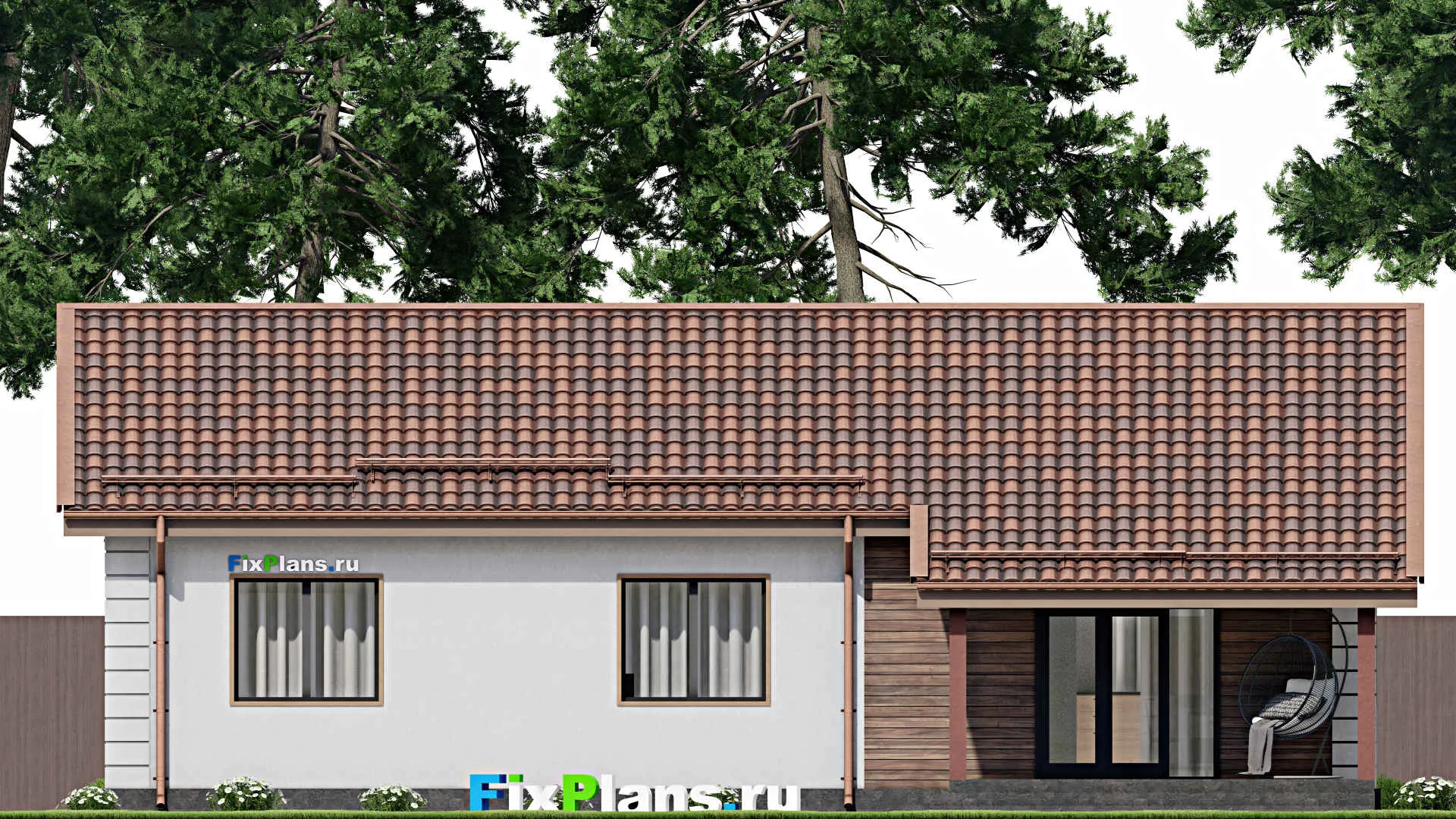 F-7901 - Проект одноэтажного дома 10 на 15, площадью 130 м² с террасой и 3 спальнями